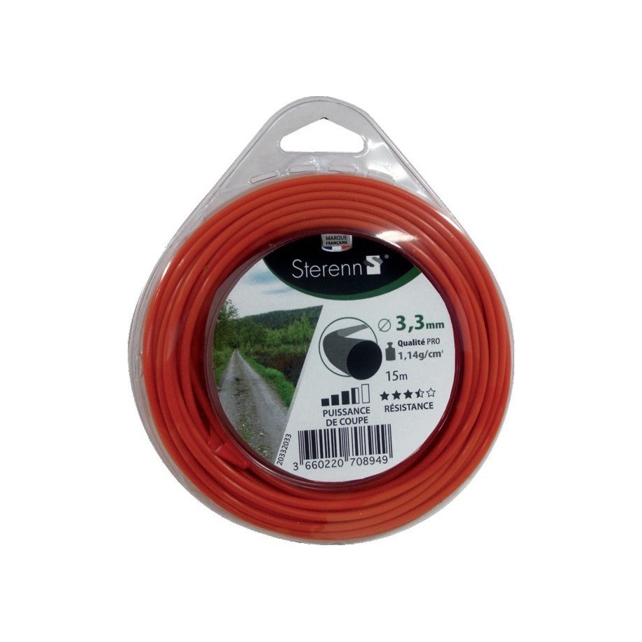 Fil nylon rond 3.3mm orange en coque 15 m